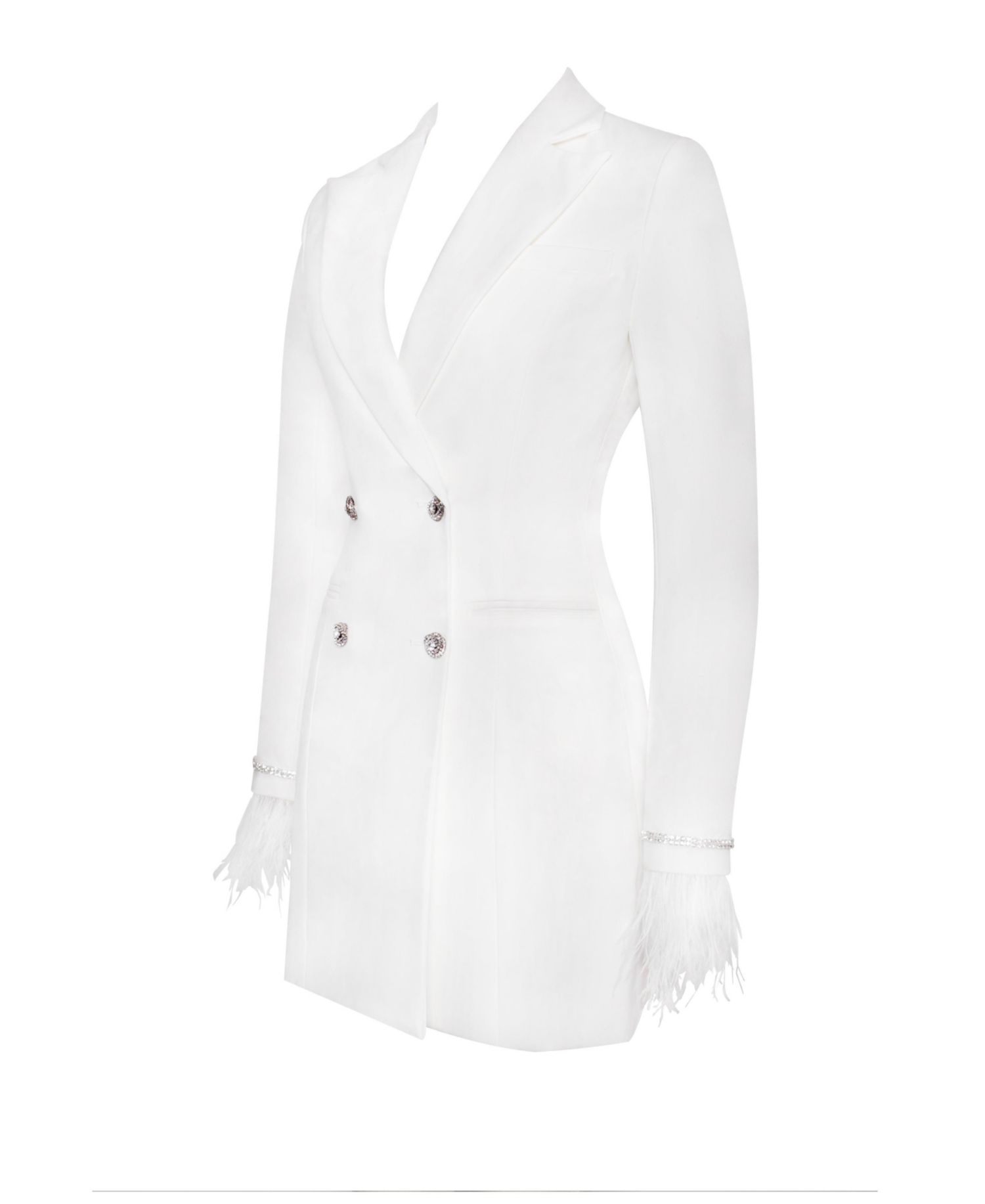 Women Quilla White Feather Crystal Sleeve Backless Blazer Dress
