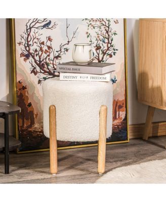 - White Boucle Pouf Vintage Style Upholstery Living Room