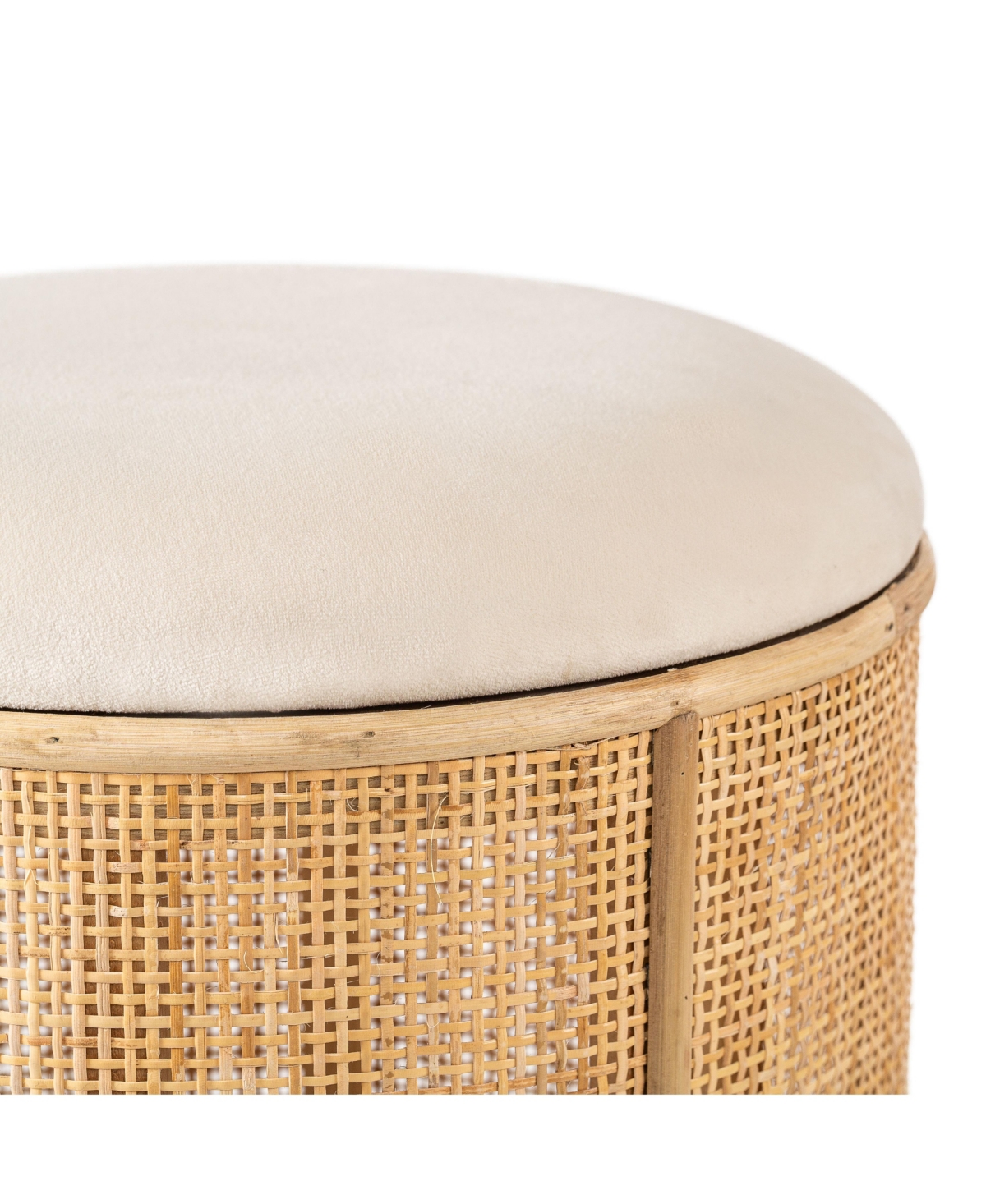 Nordlys - Beige Velvet and Rattan Pouf Exotic Boho Upholstery Living Room