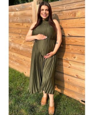 Maternity Black Pleated Halter Dress