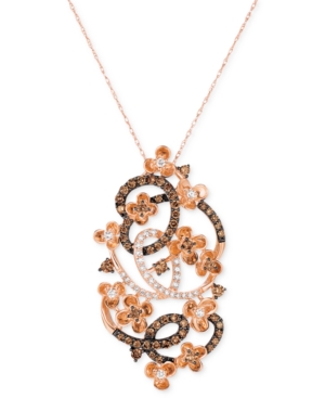 image of Le Vian Crazy Collection Diamond Fancy Scroll Floral Pendant Necklace (1-1/5 ct. t.w.) in 14k Rose Gold