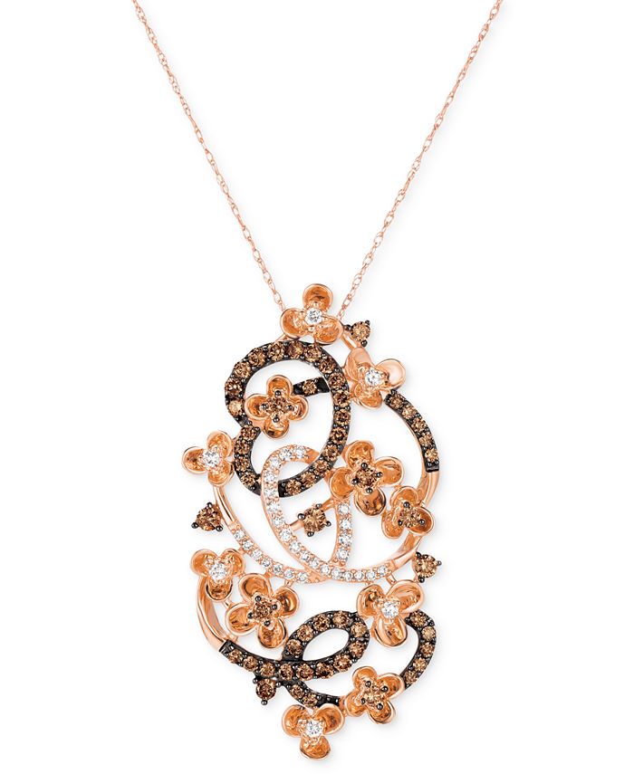 Le Vian - Crazy Collection&reg; Diamond Fancy Scroll Floral 18" Pendant Necklace (1-1/5 ct. t.w.) in 14k Rose Gold
