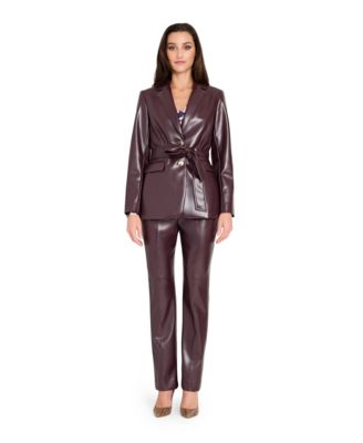 Women's Faux Leather Mid Rise Full Length Pants