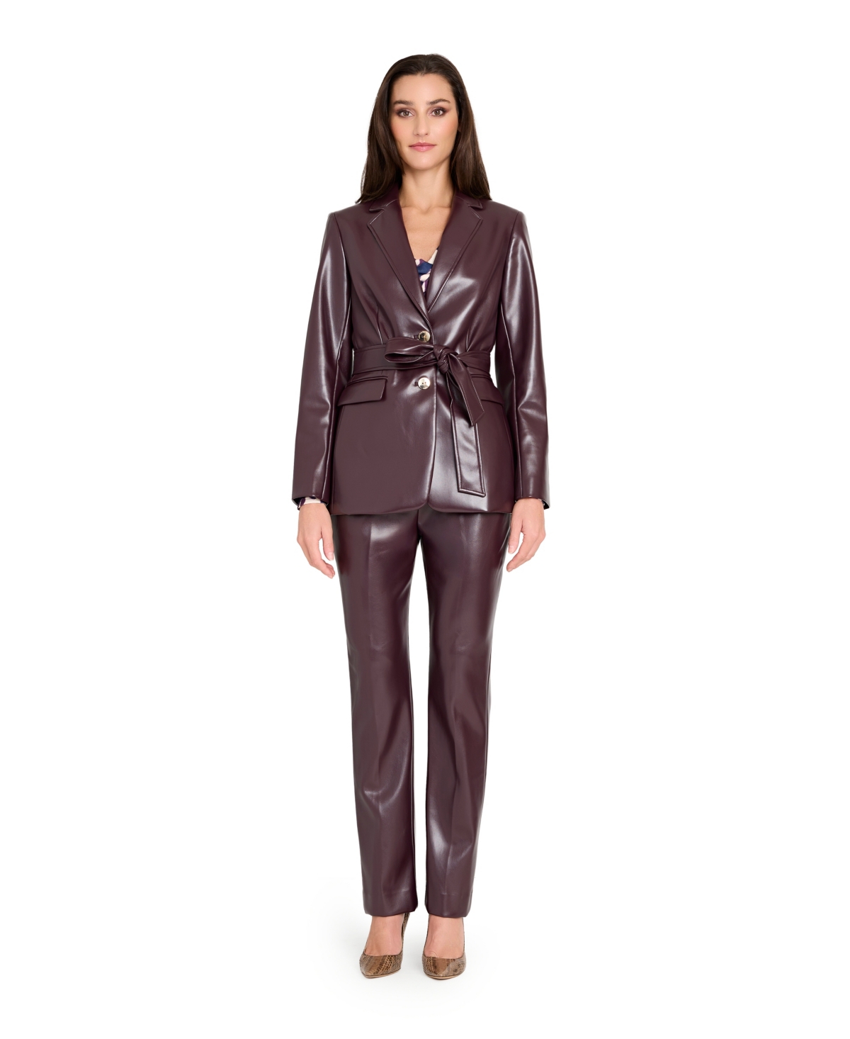 Tahari Asl Faux Leather Pants In Burgundy