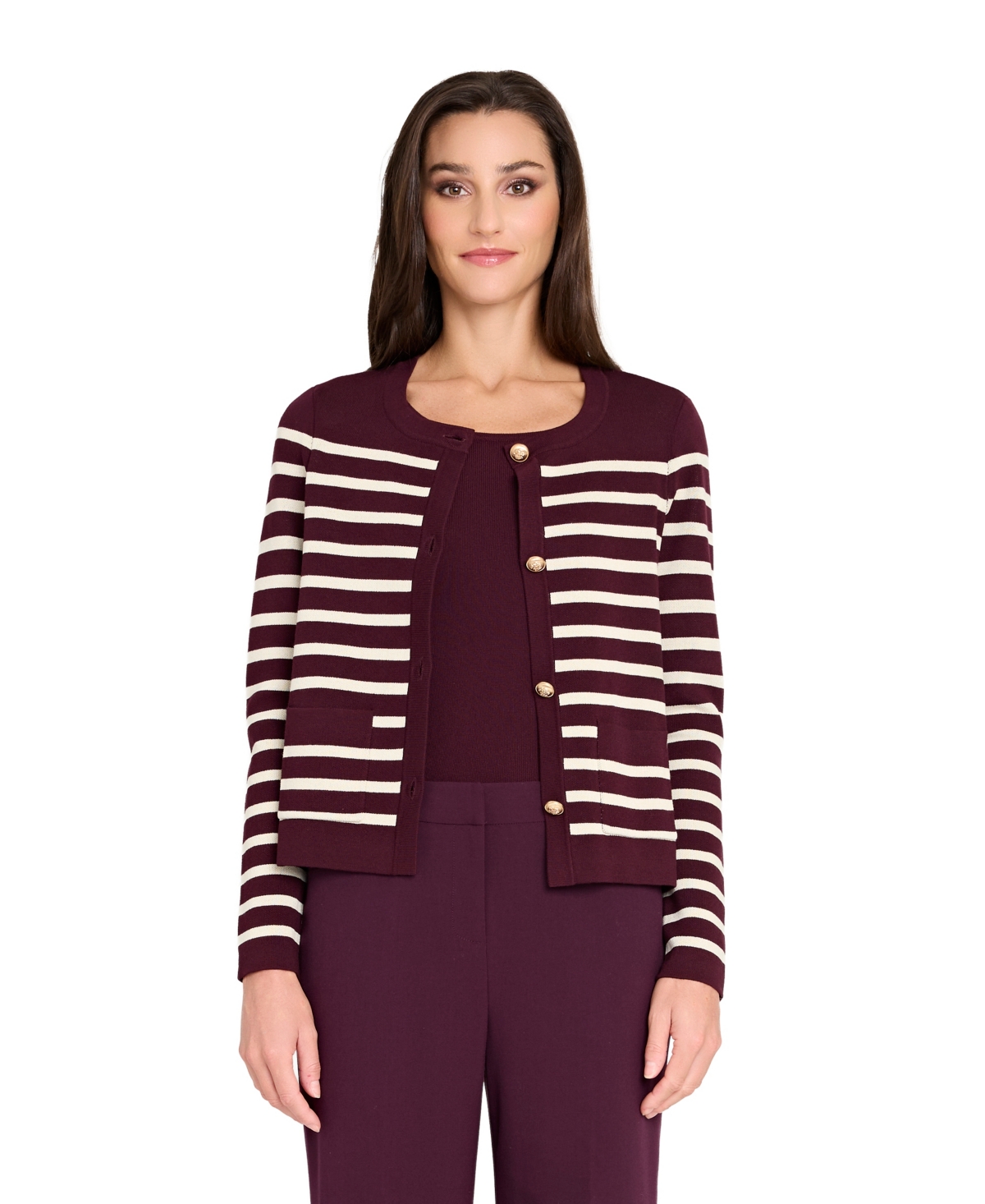 Tahari Asl Women's Long Sleeve Button Sweater In Multi