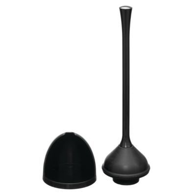 Compact Toilet Plunger with Holder for Bathroom - Black