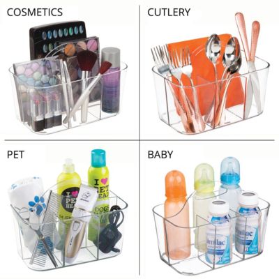 Small Plastic Divided Cosmetic Storage Organizer Caddy Tote Bin - Clear, USA Made