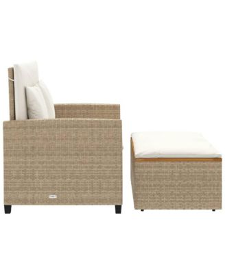 Patio Sofa Beige Poly Rattan 2-Seater Convertible Patio Sofa