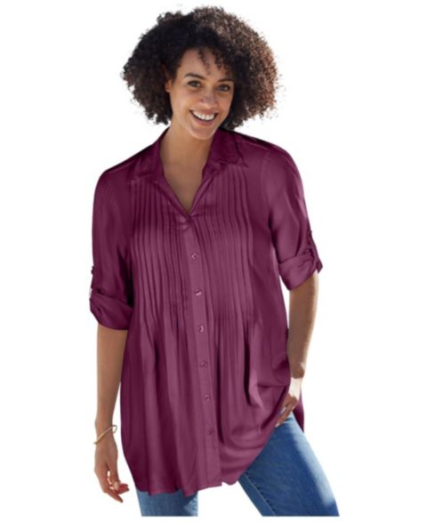Женская блузка Woman Within Within Rayon Pintucked 7-Day Tunic Blouse, цвет: Глубокий бордово-красный