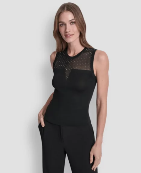 Petite Sleeveless Crewneck Sweater - Black/Silver