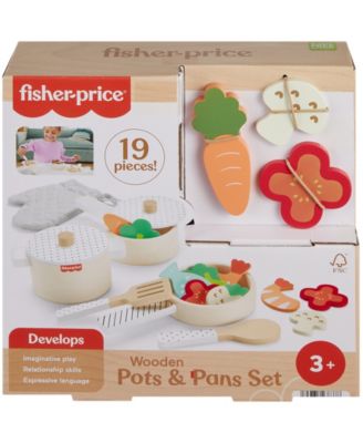 Wooden Pots and Pans Kitchen Set, 19 Wood Pieces