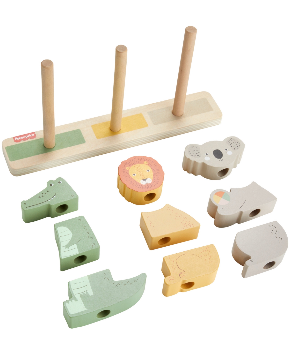 Fisher Price Wooden Stack And Sort Animals Baby And Toddler Toy, 10 Wood Pieces In Neutral