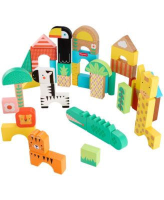 Wooden Jungle Blocks, Animal-Themed Building Set, 50 Wood Pieces
