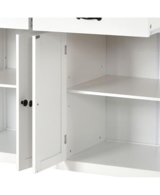 54.3" Wide Solid Wood, MDF 4-Door Cabinet, 2 Drawers, Spice Rack, Towel Bar, Locking Wheels Kitchen Island Cart