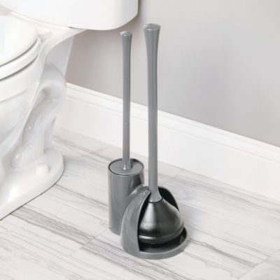 Compact Toilet Brush and Plunger Set - Gray