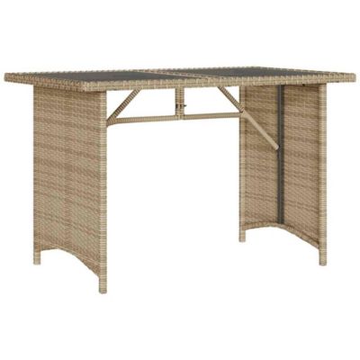 Garden Table Beige PE rattan, powder-coated steel, tempered glass