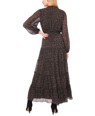Women's Necktie Smocked Waist Tiered Maxi Dress
