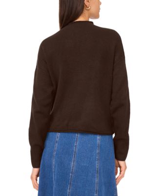 Women's Long Sleeve Mock Neck Rolled Hem Sweater