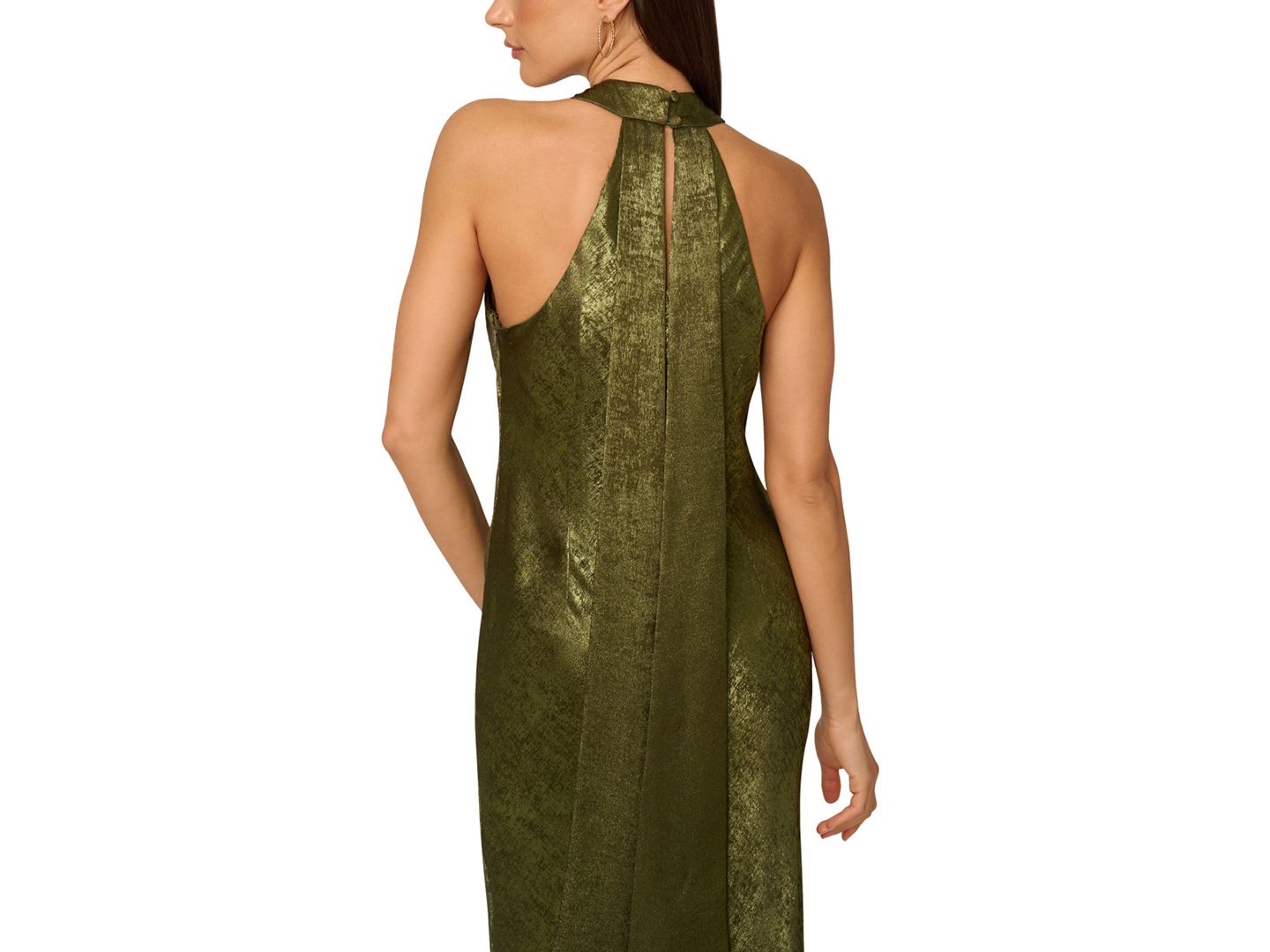 Женское платье Adrianna Folied-Chiffon Halter Gown, цвет: Тёмный оливковый — фото 4