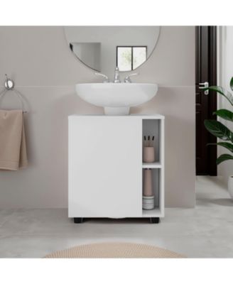 Parade Under Pedestal Sink Cabinet, 1 Door, 5 Open Compartments, Melamine Finish, White