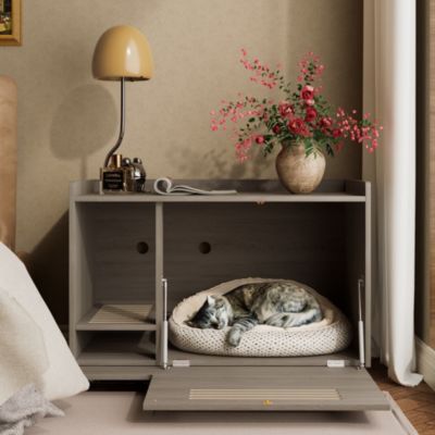Gray Hidden Litter Box Cabinet Storage Bench