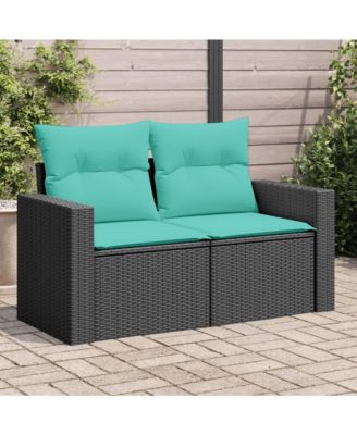 Garden Sofa Black Poly Rattan 2-Seater Adjustable Feet
