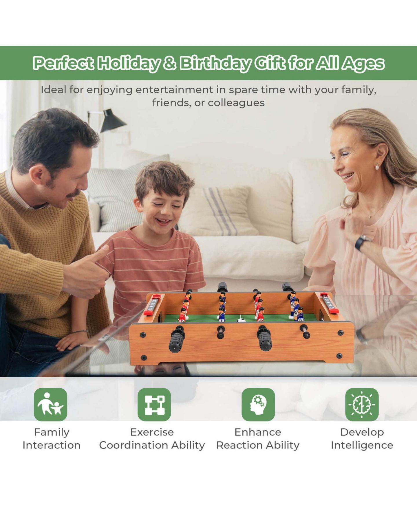 Детская игрушка Costway 20" Foosball Table Tabletop Game, Ages 3+, цвет: Натуральный — фото 4