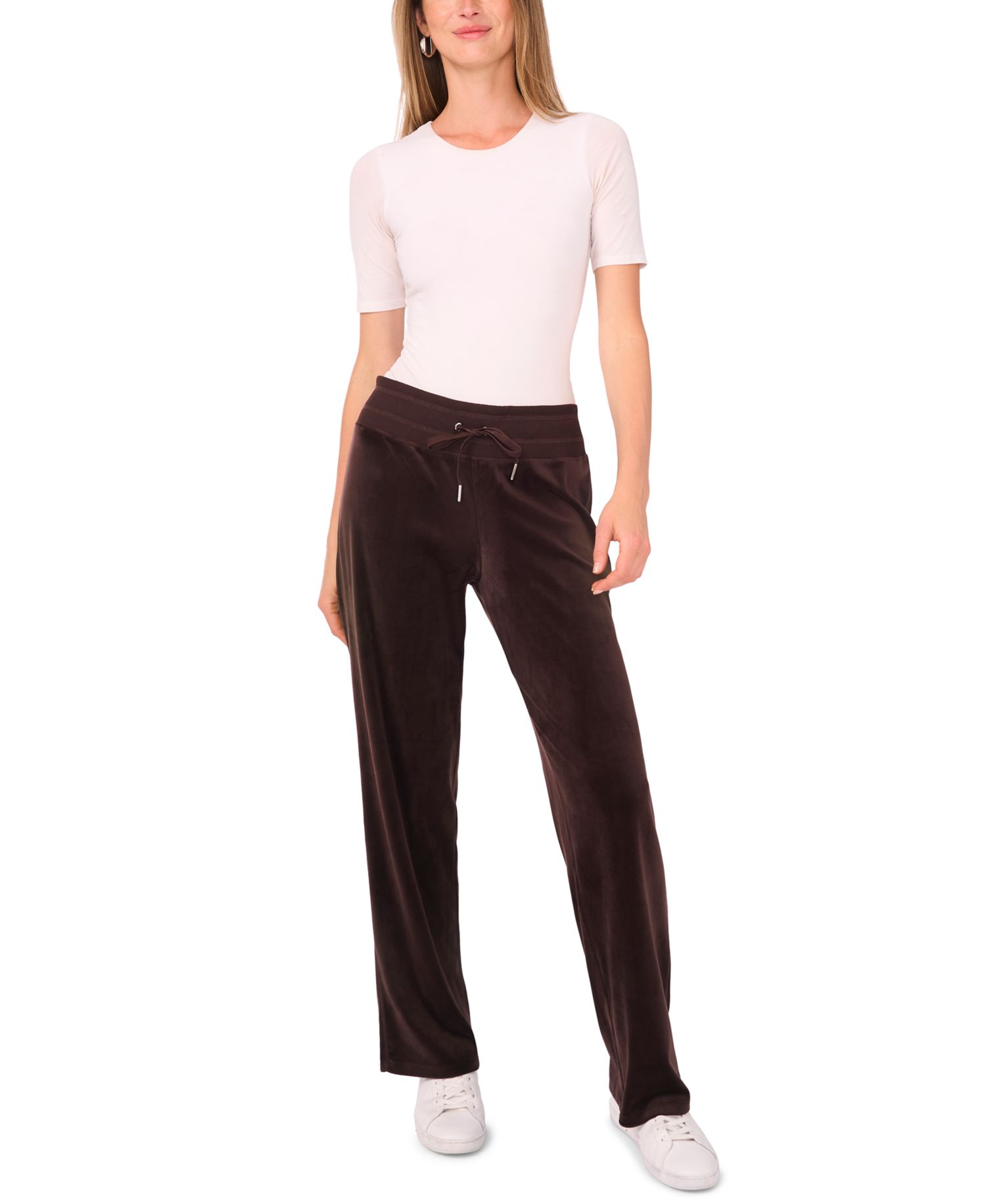 Women's Velour Drawstring-Waist Straight-Leg Pants