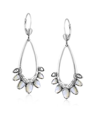 Sterling Silver White Mother of Pearl Open Pear Gemstone Lever Back Earrings