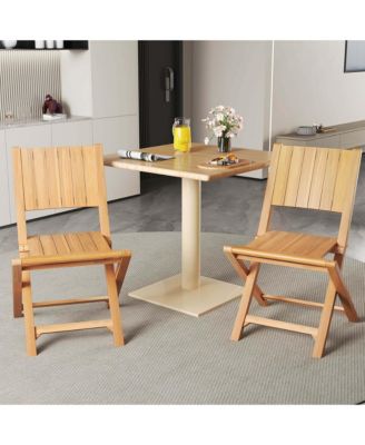 4 PCS Folding Patio Chairs with Inclined Backrest Teak Wood Outdoor Dining Chairs
