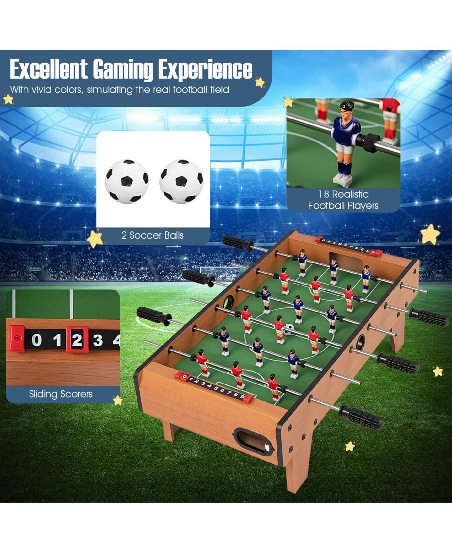Детская игрушка Costway Competition 2-Player Foosball Table, от 3 лет, цвет: Натуральный — фото 7