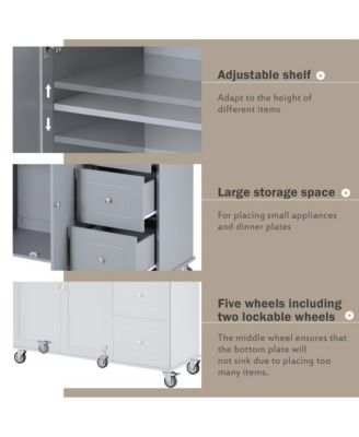 52.7" Rolling Kitchen Island with Drop Leaf, Solid Wood Top, Storage Cabinet & Drawers, Mobile Kitchen Cart