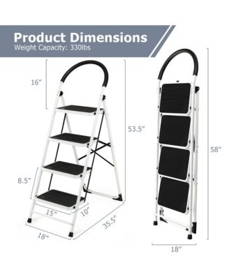 4 Step Ladder Folding Stool Heavy Duty 330Lbs Capacity Industrial Lightweight