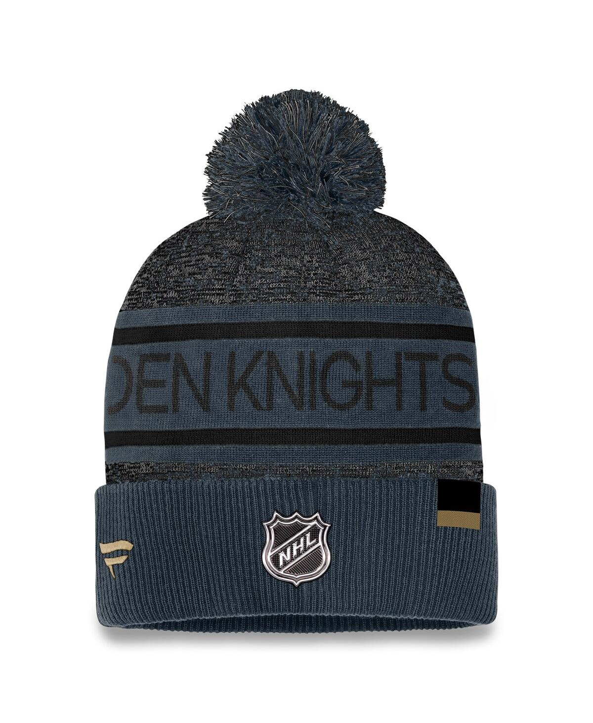 Fanatics Men's Gray Vegas Golden Knights Authentic Pro Cuffed With Pom Knit Hat In Black
