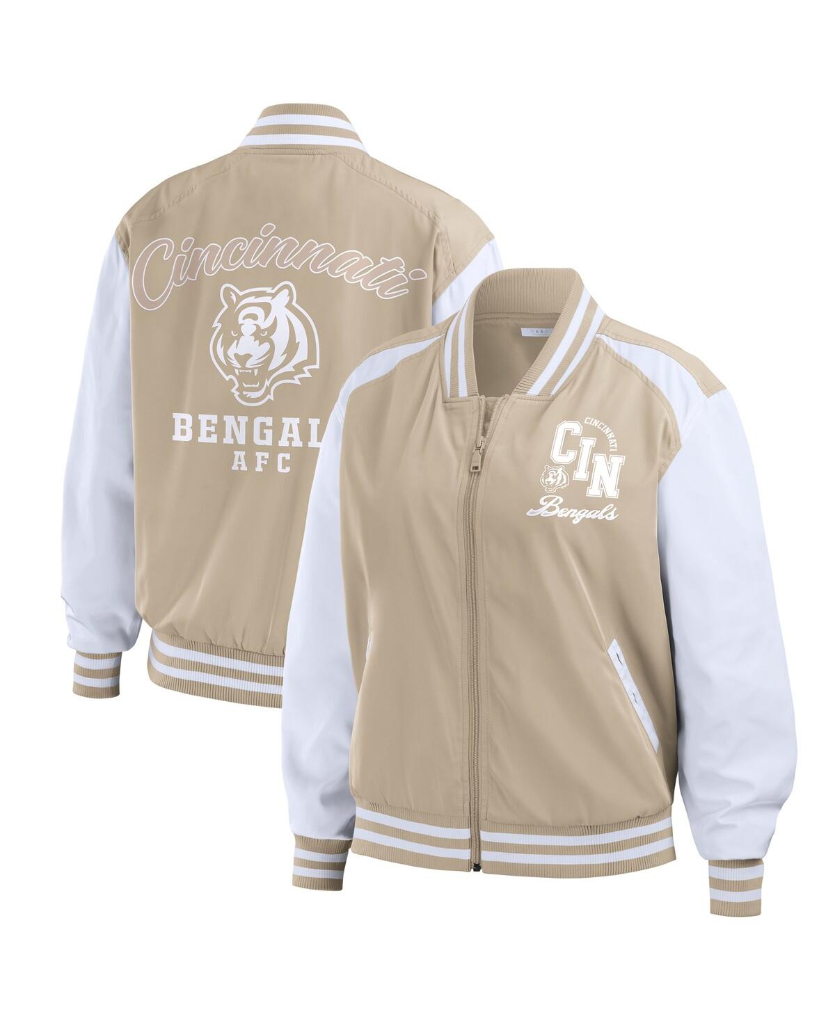 Wear By Erin Andrews Tan Cincinnati Bengals Tonal Full-zip Bomber Jacket In Brown