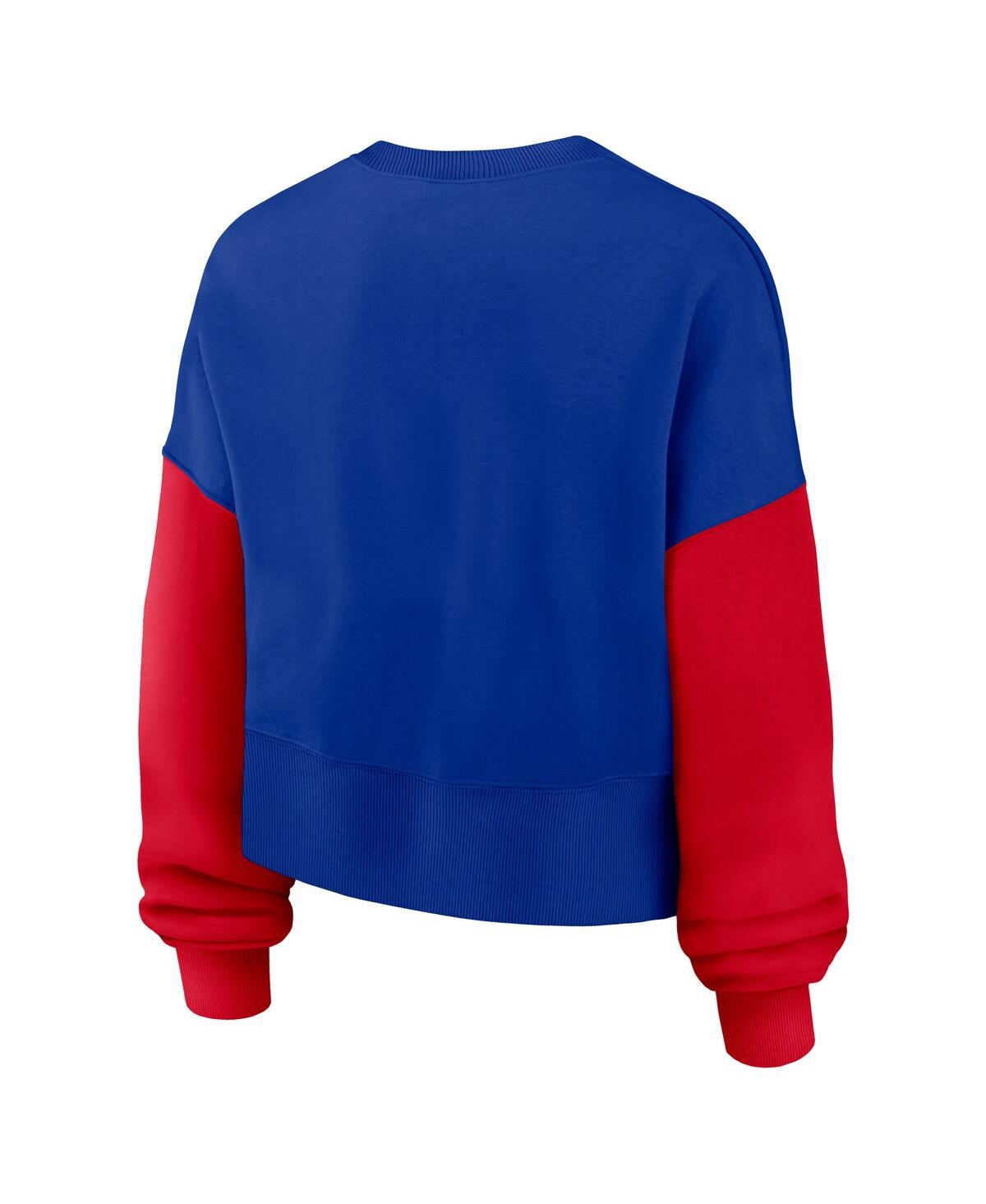 Nike Women's Royal Buffalo Bills Oversized Color-block Pullover Sweatshirt In Blue