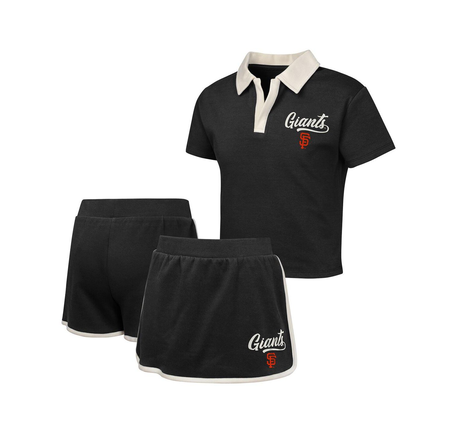 Big Girls Black San Francisco Giants Base Trainer Johnny Polo and Skort Set