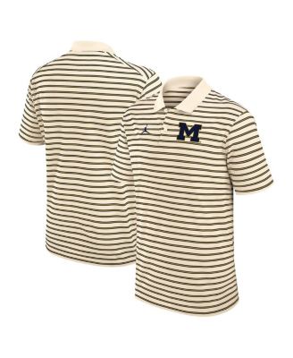 Jordan - Men's Tan/Navy Michigan Wolverines Striped Primary Logo Performance Polo Shirt