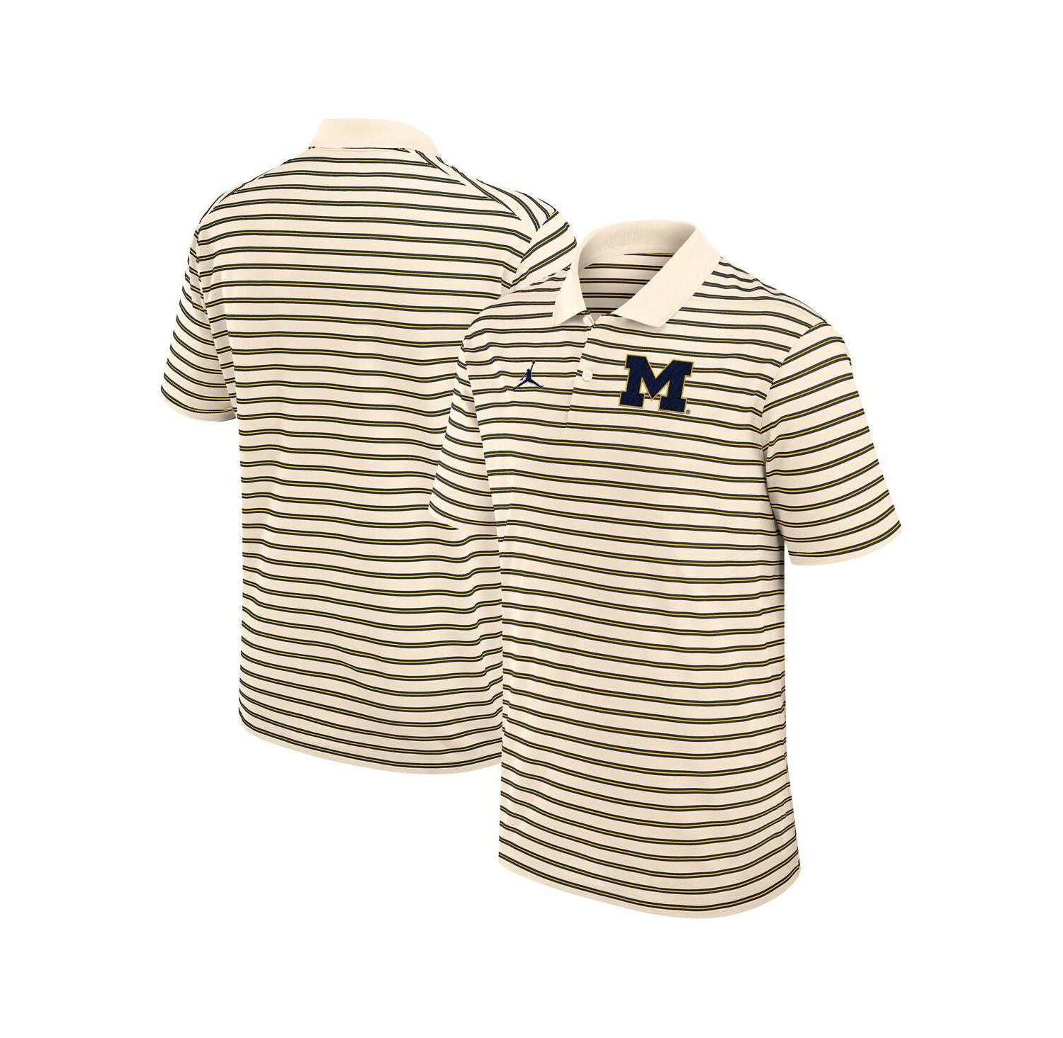 Men's Tan/Navy Michigan Wolverines Striped Primary Logo Performance Polo Shirt