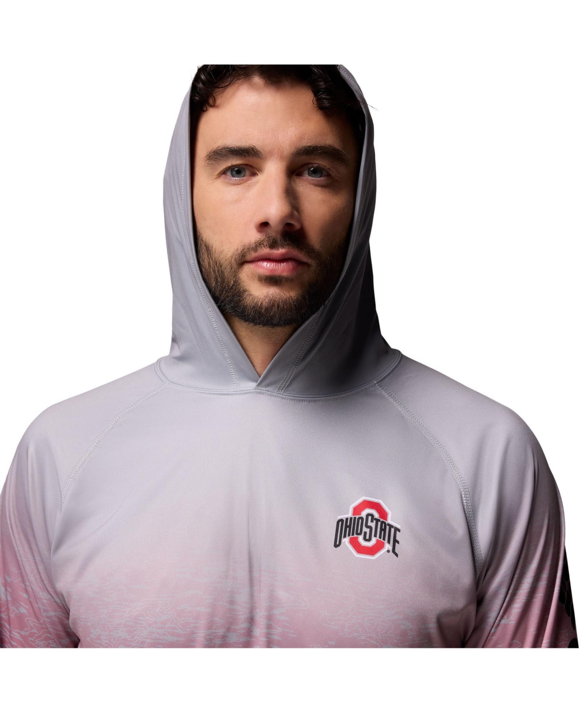 Columbia Men's Gray Ohio State Buckeyes Pfg Gradient Water Super Terminal Tackle Hoodie T-Shirt