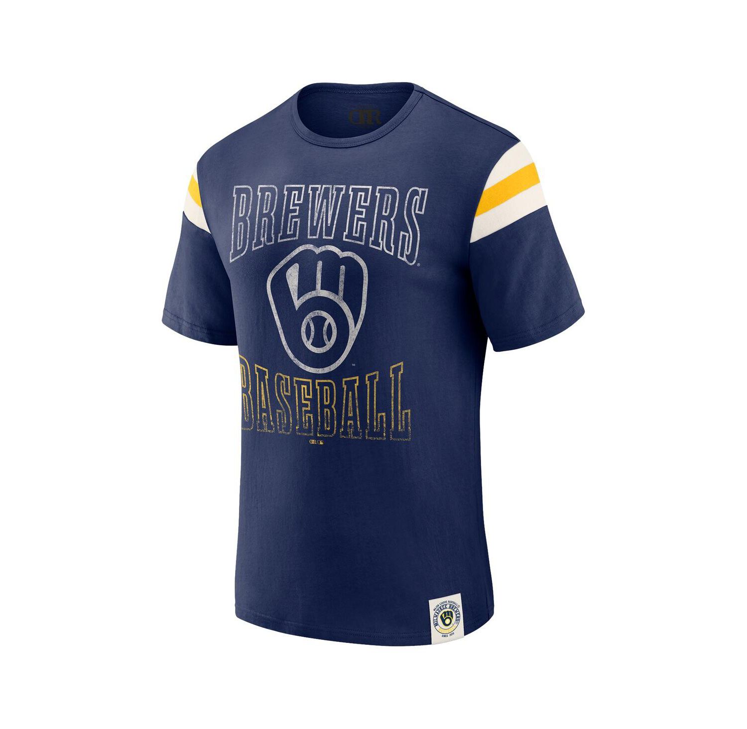 Darius Rucker Collection by Men's Navy Milwaukee Brewers Distressed Sleeve Stripe T-Shirt