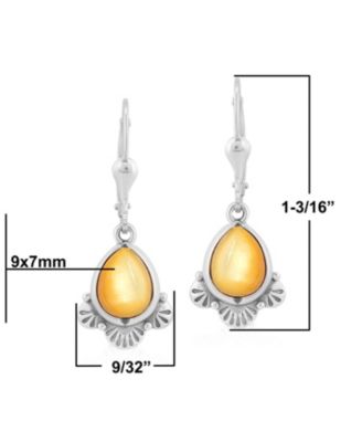 Sterling Silver and Pear Shape Yellow Mother of Pearl Fan Lever Back Earrings