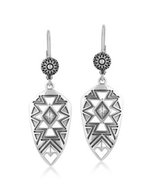 Sterling Patterned Dangle Lever Back Earrings