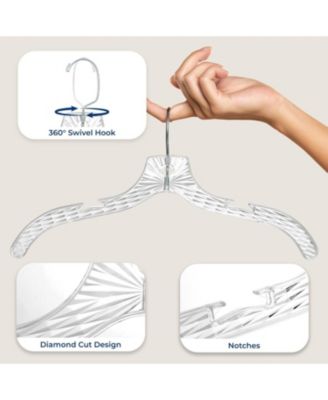 100 Pcs. Clear Plastic Hangers – Non-Slip, Crystal-Cut, Durable &amp; Space-Saving Invisible Hangers for Suits &amp; Clothing (Transparent)