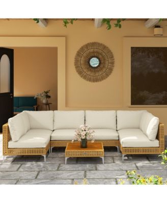 7 Piece Wicker Patio Furniture Set Outdoor Sectional, /
