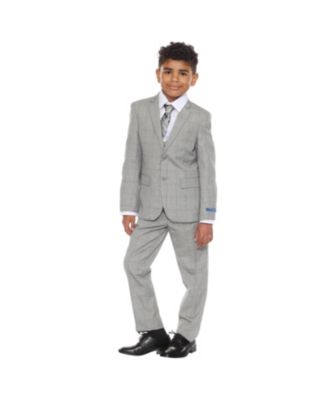 Little Boys 5 Piece Windowpane Suit,Vest,Pants,Shirt and Tie Set