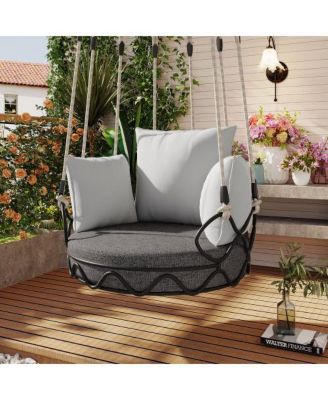 Gray Outdoor Hanging Swing Chair with 8 Inch Waterproof Cushion