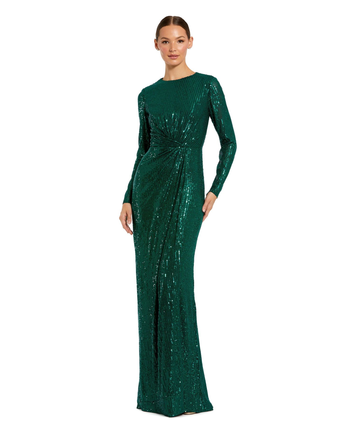Women's Sequin Long Sleeve High Neck Column Gown
