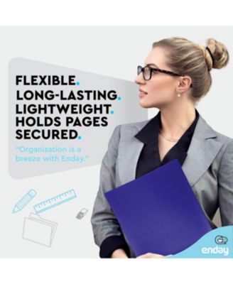 Plastic Folders with Pockets and Prongs, Black Two Pocket Folder with Brads, 6 Pc –by Enday