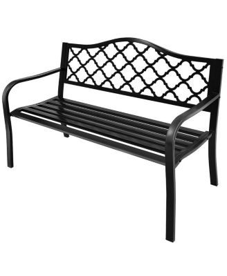50'' Patio Garden Bench Loveseats Park Yard Furniture Decor Cast Iron Frame